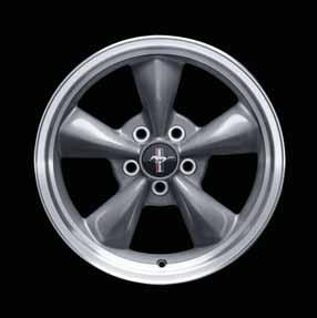 5 Painted black aluminum 5-spoke, (flangeless), GT-style, with machined outer edge.