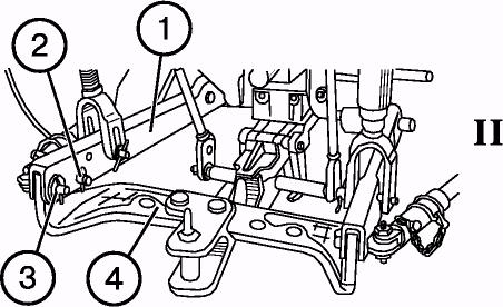 At that, to partially lock the machine in the working position, attach the limit chains (2) to the hole of the bracket (1) third from the bottom and to fully lock to the fourth hole.