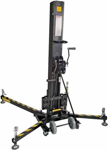 EVENTER - Lifts for the Entertainment Industry Same Standard Features on All EVENTER Models: 3 Blackened anodized mast 3 Fits through standard doorways in stowed position 3 No winch cable in operator