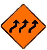 Indicates that all lanes shift to the right. First sign three arrows C.