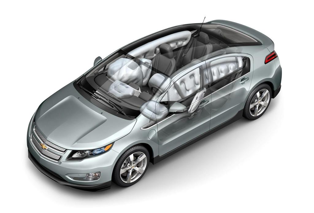 Chevrolet Volt Air Bags The Volt is equipped with eight air bags to protect the occupant in front, rear, side and rollover