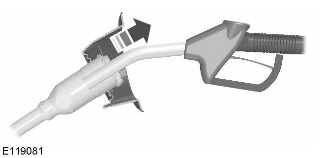Slightly raise the fuel nozzle to remove it. Refueling with a fuel can Use the funnel which is located in the glove box.