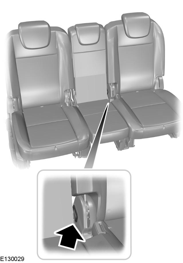 Occupant protection Grand C-MAX Second row center safety belt Second row center safety belt anchor point The retractor for the rear center safety belt is located in the roof.