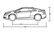 2016 Cadillac ELR DIMENION All dimensions in inches (mm) unless otherwise stated. pecifications A Wheelbase 106.10 (2695) B Overall length 186.00 (4724) Overall width 72.70 (1847) D Overall height 55.