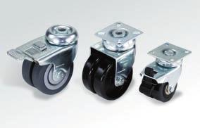 Solid nylon bodies with full complement swivel bearing these casters roll and swivel easily (without flutter!