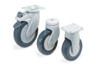 DESIGN & VISUAL MERCHANDISING NYLON SINGLE WHEEL CASTERS The fiberglass filled virgin nylon body gives these casters a modern look that will last over time.