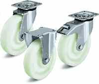 (SS) Pressed Stainless Steel 03 LKX/SS SERIES HEAVY DUTY NYLON Casters: Pressed from heavy, high-quality, chromium-nickel stainless steel (material No. 1.