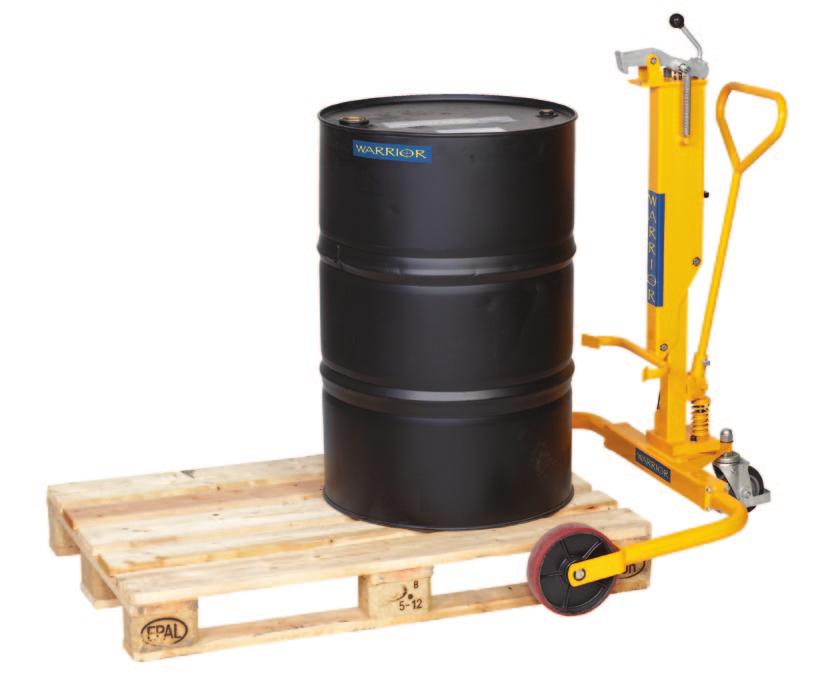 to enable the unit to lift 205 Litre Drums off pallets 800mm width i.e Europallets. The unit is exceptionally easy to operate, gliding along on large polyurethane wheels. Fitted with parking brake.