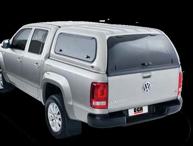 Volkswagen Amarok Canopy > Curved frame-less rear door with central key locked handle