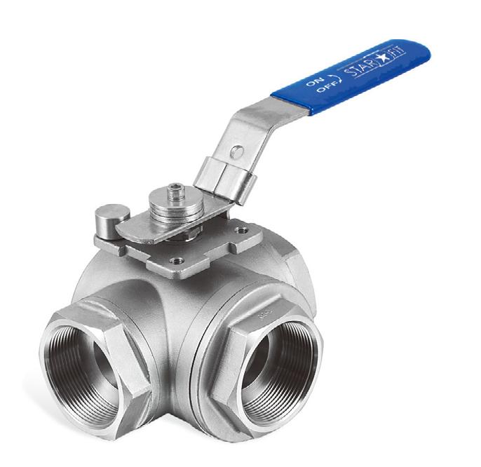 A-730 TT 3 WAY Reduced port ball valve, PN63, PSI1000 Body & cap in ASTM-A351-CF8, ASTM-A351- Blow-out proof stem, lever operated 1000 PSI (69 BAR) W.O.G.
