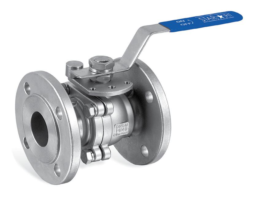 A-660 F 2PC Full port ball valve Flange end, PN16/ PN40 Body & cap in ASTM-A351-CF8, ASTM-A351-, ASTM-A216-WCB Flange: DIN 2633 PN16, DIN 2635 PN40 Face to Face: DIN 3202 F1/F4/F5 Anti-static device,