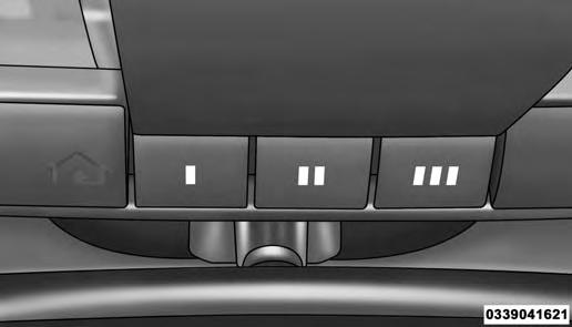 The HomeLink buttons that are located in the overhead console designate the three different HomeLink channels. The HomeLink indicator is located on the left side of the first button.