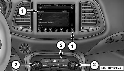UCONNECT SETTINGS The Uconnect system uses a combination of buttons on the touchscreen and buttons on the faceplate located on the center of the instrument panel that allows you to access and change