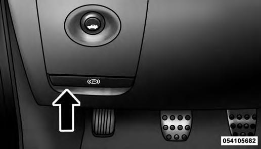 When the parking brake is applied and the ignition switch is in the ON position (RUN position with Keyless Enter- N-Go), the Brake Warning Light in the instrument cluster will illuminate.