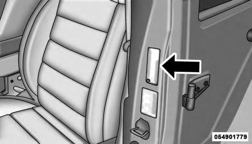 STARTING AND OPERATING 347 5 Example Tire Placard Location (Door) Example Tire Placard Location (B-Pillar) WARNING! Overloading of your tires is dangerous.