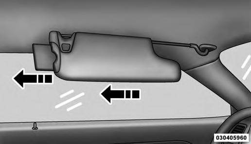 UNDERSTANDING THE FEATURES OF YOUR VEHICLE 87 Slide-On-Rod And Extender Features Of Sun Visor To use the Slide-On-Rod feature of the sun visor, rotate the sun visor downward and swing the