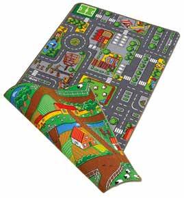 60 61 Carpets T02900 DUOPLAY CARPET 80 X 120 CM - 42 PCS PER DISPLAY Double-sided carpet, with a street map design on one side and farm design on the other side.