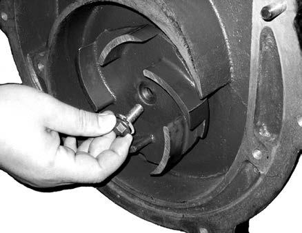 4. Screw the supplied 9/16" -12 hex head cap screw (16099) into the threaded hole in the impeller snout. As the bolt is tightened the impeller will be pulled off the shaft of the drive unit.