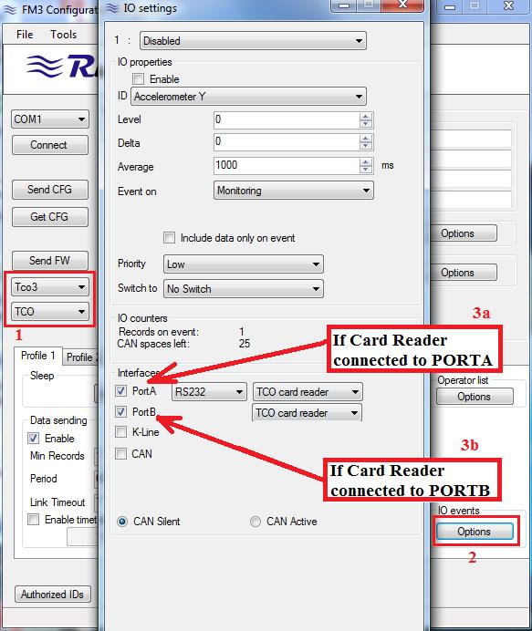 (b) If Card Reader is connected to Port B: Check Port B and select TCO Card Reader as shown in picture (3b) Driver card s data can be downloaded via trust Track Track system.