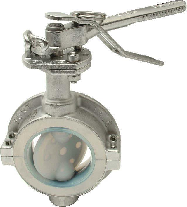 PFA Lined 3 Clamped Butterfly Valve PFA Lined 3 Clamped Butterfly Valve - left hand operated with TIR to handle and padlock facility.
