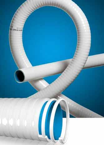 HYDROTUBO + White flexible pipe with a virtually nondeformable, oval rigid spiral and a Protect internal layer resistant to chlorine and abrasion WARRANTY 10 YEARS FEATURES Light, very flexible,