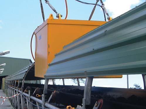 Technology Ship loading/unloading. Coal or other loose materials Suspension Magnets are usually mounted at a fixed working distance above a conventional belt conveyor.