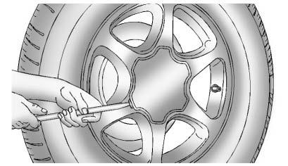Removing the Flat Tire and Installing the Spare Tire Use the following pictures and instructions to remove the flat tire and raise the vehicle. 5. Wheel Wrench 1.