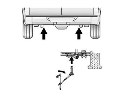 If the flat tire is on the rear, position the jack under the rear axle about 5 cm (2 in) inboard of