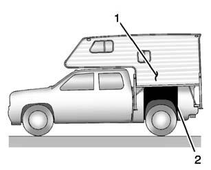 9-22 Driving and Operating is concentrated and, if suspended at that point, would balance the front and rear. Here is an example of proper truck and camper match: 1. Camper Center of Gravity 2.