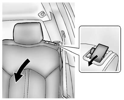 60 Seats and Restraints 3. Lift the lever on the top of the seatback. A tab near the seatback lever raises when the seatback is unlocked. 4. Fold the seatback forward.