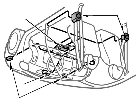SRS computer ❺ is mounted on the floor pan underneath the center console. It also contains an impact sensor.