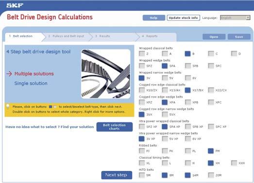 Design optimization Belt drive calculation program Using your data, the program will select the most efficient and
