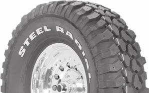 SUV/Light Truck Mud Trac (C) Massive blocks and lugs dig in and pull out of any tough traction situation Wide void self cleans to maintain traction Super strong steel belts protect the tire body from