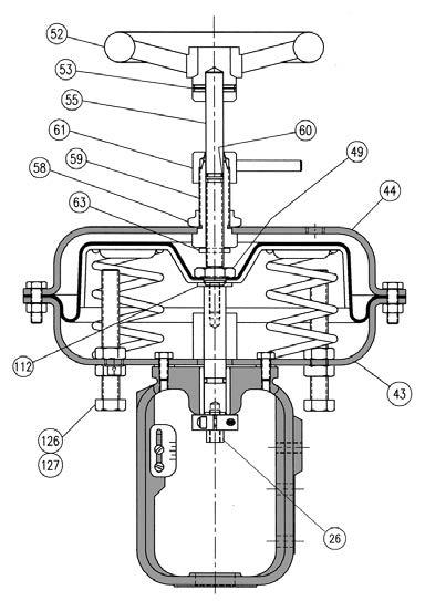 Baumann 54 Actuator, Air-to-Extend (ATE) with Handwheel E1310 OPTIONAL E1311 Table 14. Baumann 54 Actuator (ATR) with Handwheel Parts (ATO) (1) Key No. Description Part No.