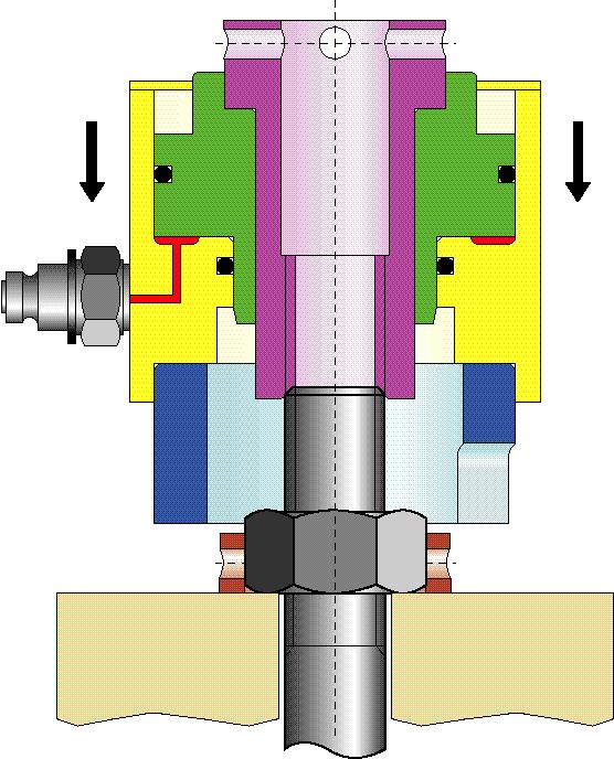 the hydraulic tensioner grasps the bolt.