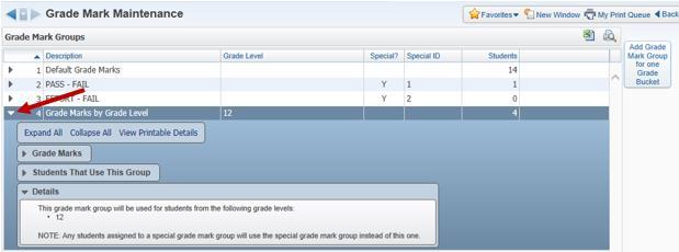 Students that are assigned to a Special Grade Mark Group will be removed from their previous Grade Mark Group.