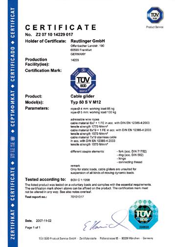 REUTLINGER cable holders twofold certification! Twofold testing two certificates!