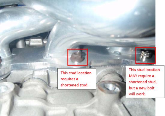 26. You do HAVE to re-use an original stud on one of the driver s side flange holes. Not only that, you also shorten the stud length significantly.