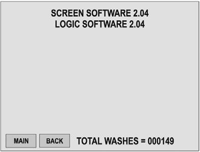 User / About Screen Key: This screen displays the software version for both the HMI screen and the Logic in the