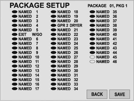 Pressing GOOFUP will navigate to the GOOFUP Setup screen Pressing PACKAGE VALUE will navigate to the screen for assigning Package Values Pressing the PACKAGE BLOCK will navigate to the screen that
