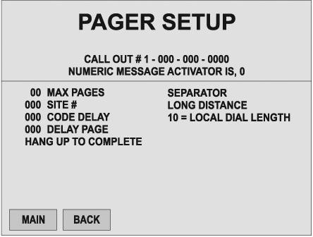 Chapter 5 Operator Interface/Wash Setup Screens Setup Setup / Pager CALL OUT: This is the number that the will be called in the event of a Fault.