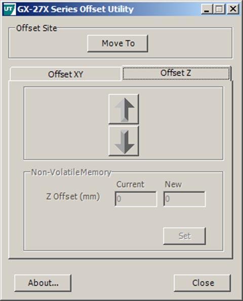 Running Programs 11 When the probe is centered, press Set to save the X and Y Offsets. 12 Select the Offset Z tab. 13 To move to the Z offset site, press Move To.