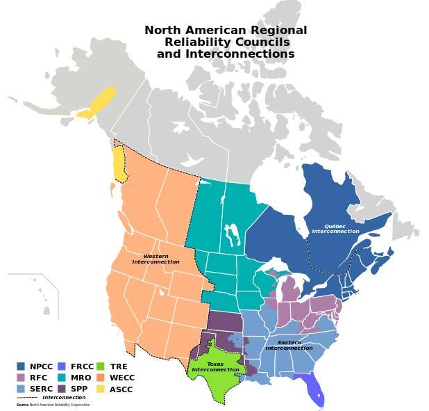 Typically referred to as "power grids" North America has three major grids, Western Interconnection, Eastern Interconnection Quebec Interconnection, because of its unique status, it is often