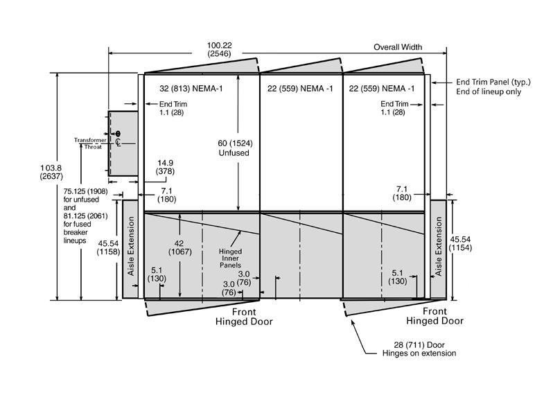 Dimensional Information Outdoor Walk-in Floor Plan 3 2 1 1 60 is representative for a 60 deep switchgear internal structure.