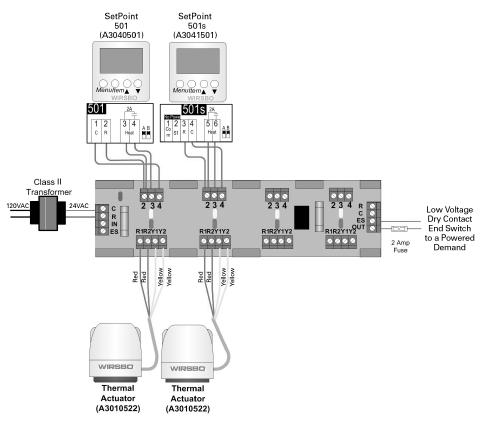Wiring Examples for the SetPoint 501 and SetPoint 501s Refer to the figures below to wire 24VAC power and the optional sensor.
