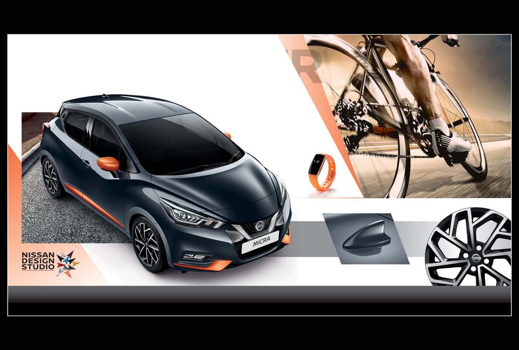 PERFORMER Team up MICRA s Gunmetal Grey body with an Energy Orange exterior pack to match your Nissan performance tracker.