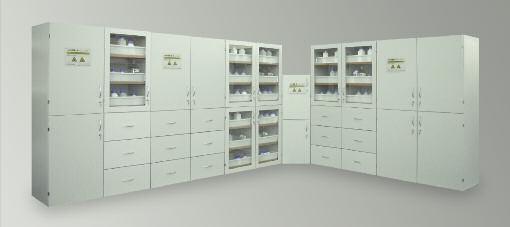 ACID AND ALKALI CABINETS as per TRGS 526 / BGR 120 SLS 1200 For storage of acids and alkalis Body made of HPL-coated sheets - particularly impact, scratch and abrasion proof Colour RAL 7035 - light