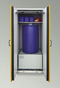 SAFETY - FIRE PROTECTION - DRUM CABINETS as per EN 14470-1 (TYPE 90) SIS-FAS Type 90 / 900 For storage of flammable liquids in a standing 200 litre-drum inside buildings Whole construction tested and