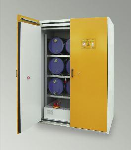 SAFETY - FIRE PROTECTION - DRUM CABINETS as per EN 14470-1 (TYPE 90) SIS-FAS Type 90 / 1550 For horizontal storage of flammable liquids of max 9 x 60 litre steel drums inside buildings Base trough