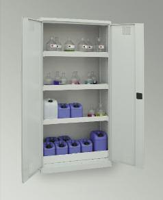 CHEMICALS AND POISONS CABINETS as per TRGS 514 / TRGS 526 / BGR 120 CHS 500 / CHS 950 / 1200 - HEIGHT 1950 MM For storage of harmful, water-endangering, toxic and very toxic liquids Single-wall body
